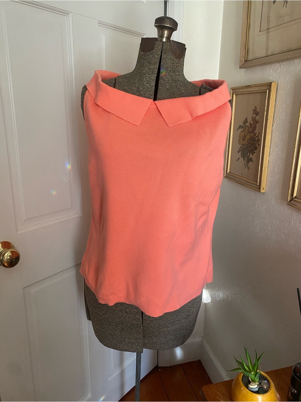 Lauren Handen Coral Pink Sleeveless Boatneck Top preppy classic retro XL